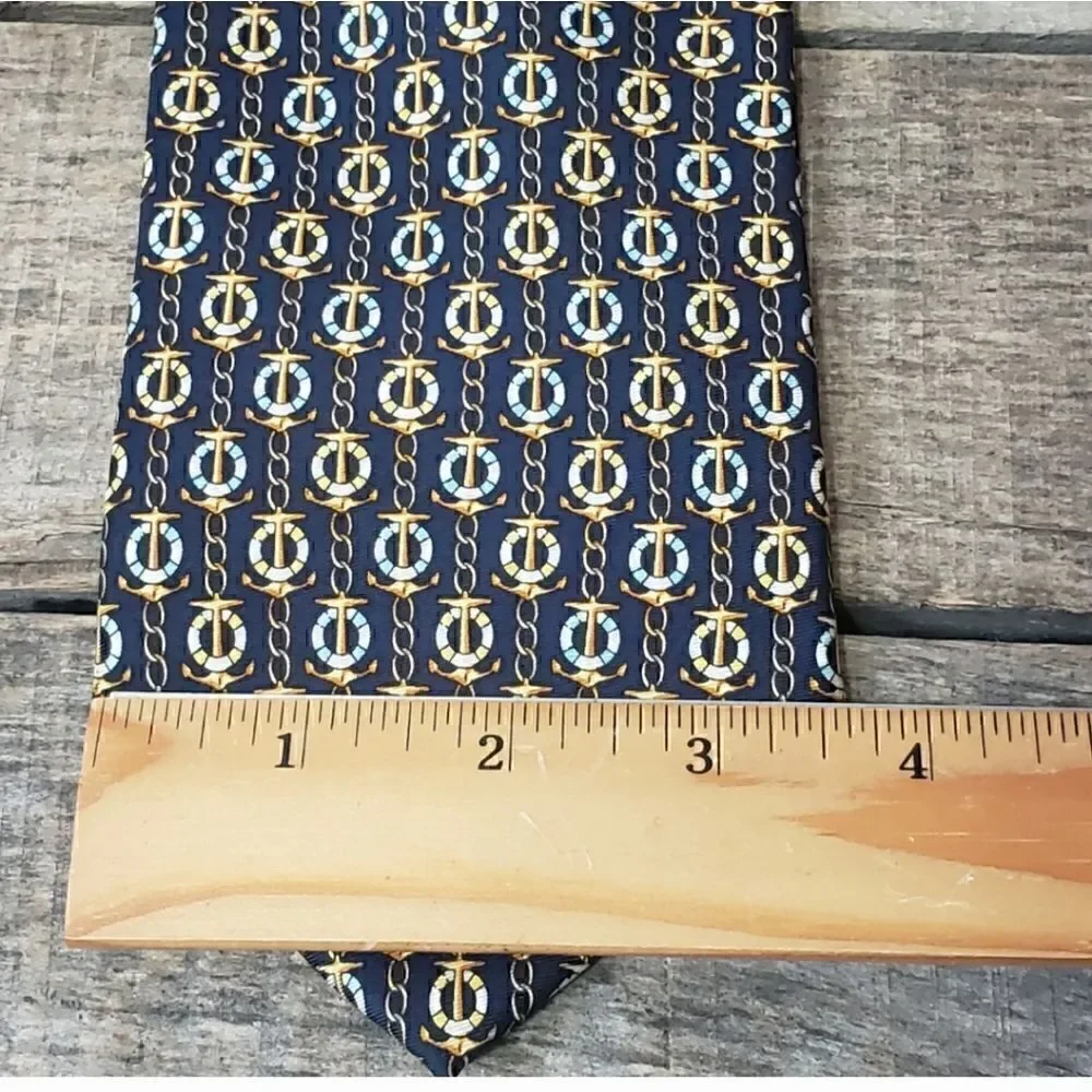 BEAUFORT TIE RACK Silk Nautical Print Neck Tie Anchors Life Ring Buoy